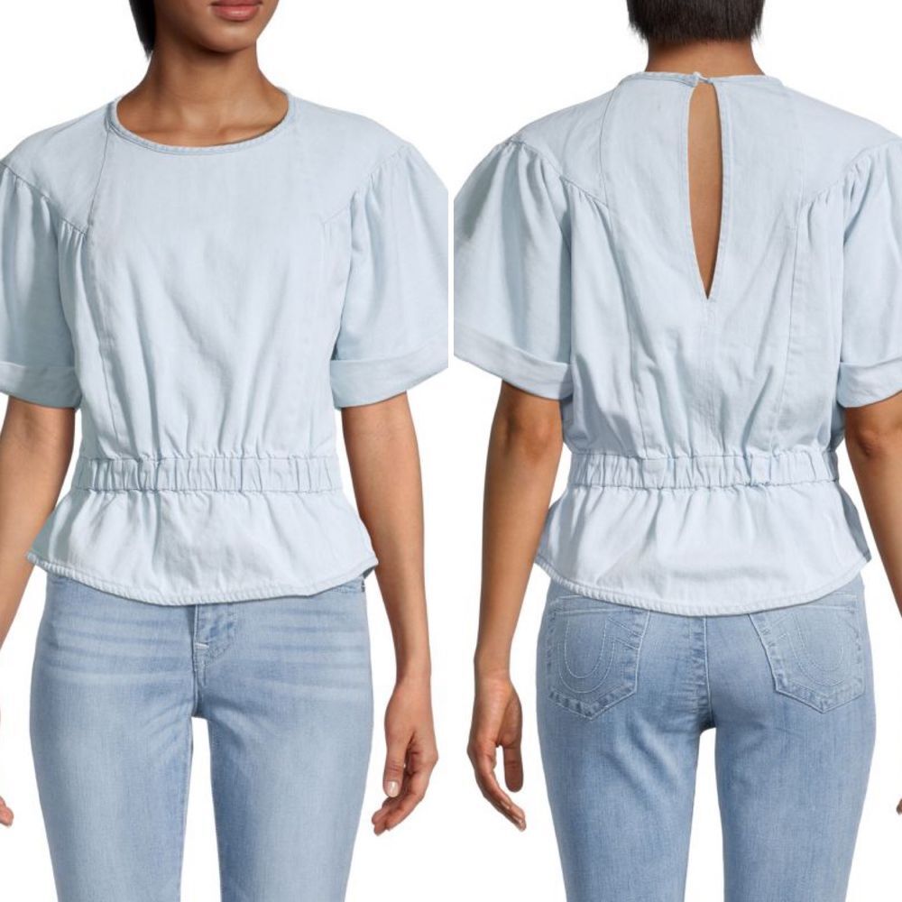 IRO‎ Zafo gathered Faded denim peplum top Size 38/ US 6